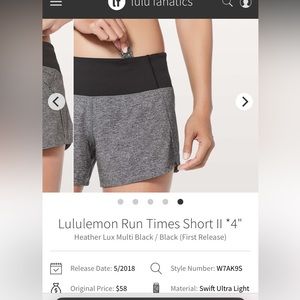 Lululemon Run Times Short ll 4” size 10